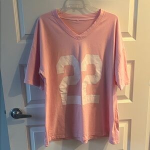 Pink V-Neck Jersey style T-Shirt with White Number 22